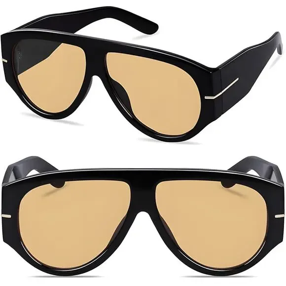 Oversized 70s Retro Sunglasses with Black Frame and Brown Tinted Lenses - Picture 1 of 3